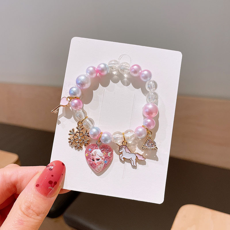 Pulsera de los niños de dibujos animados Mujer Princesa cuentas de vidrio Linda niña bebé pulsera estudiante joyería al por mayor
