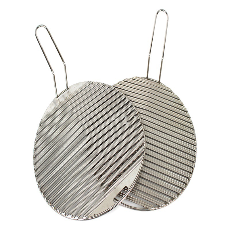 Parrilla de barbacoa de acero inoxidable, redonda, con malla en relieve, varias especificaciones, parrilla de barbacoa en forma de cruz, portátil