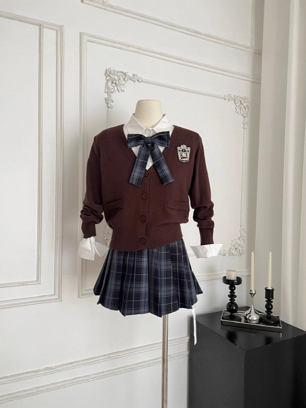 【东京女大】日式JK学院风开衫+衬衫+半裙制服套装|undefined
