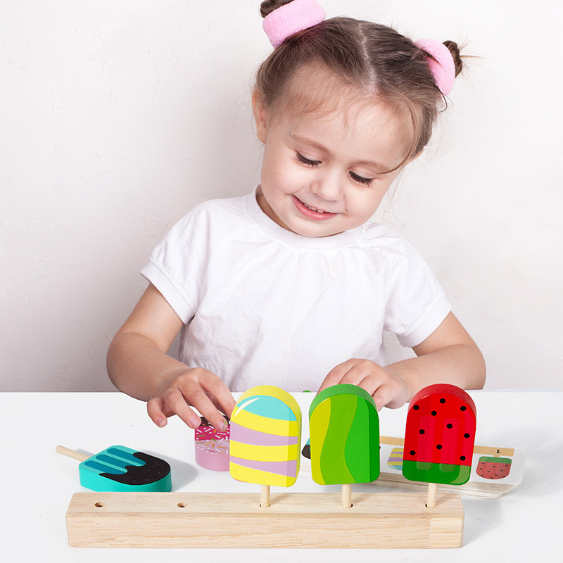 Juguetes de madera para niños para jugar a la casa, piruletas, helado, palitos de helado, pensamiento lógico, juego entre padres e hijos, regalo interactivo image 4