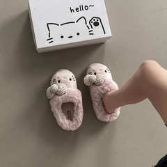 秋季百搭可爱卡通包头毛毛拖鞋女时尚休闲厚底居家保暖女生棉拖鞋