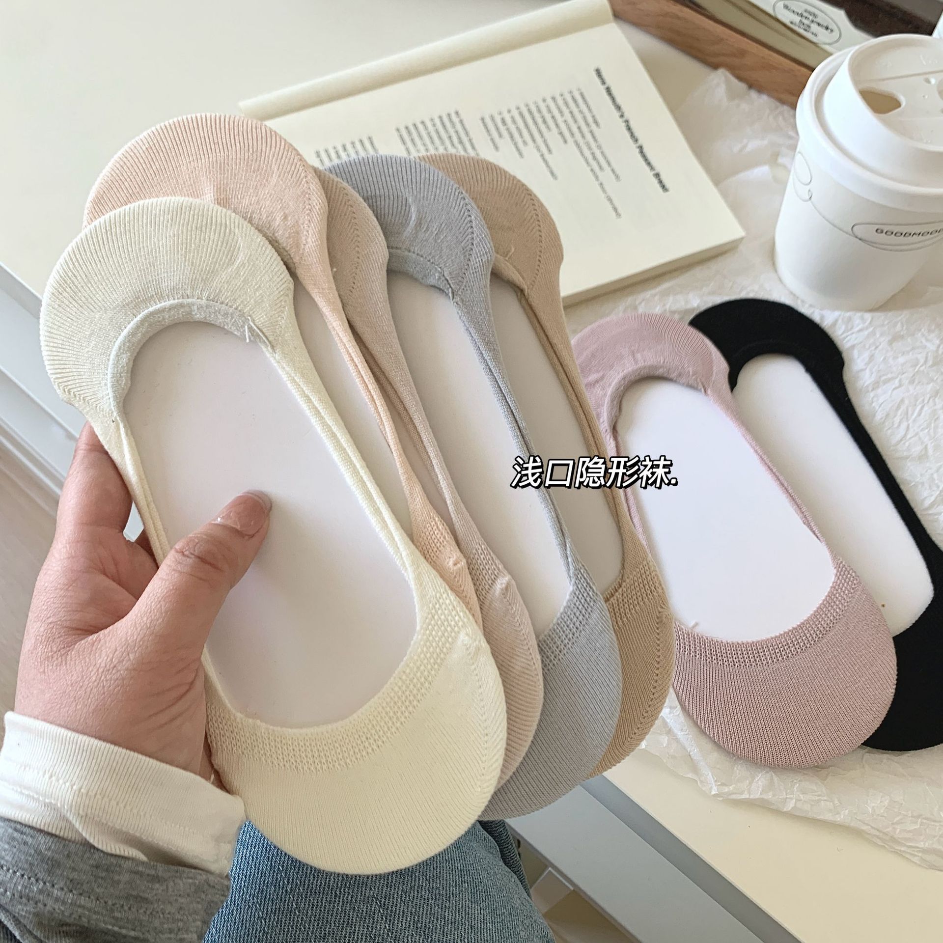 Socks Women's Spring and Summer Thin Short-tube Cotton Socks Invisible Socks Japanese Solid Color Bone-free Socks Shallow Socks Without Falling Heel Boat Socks