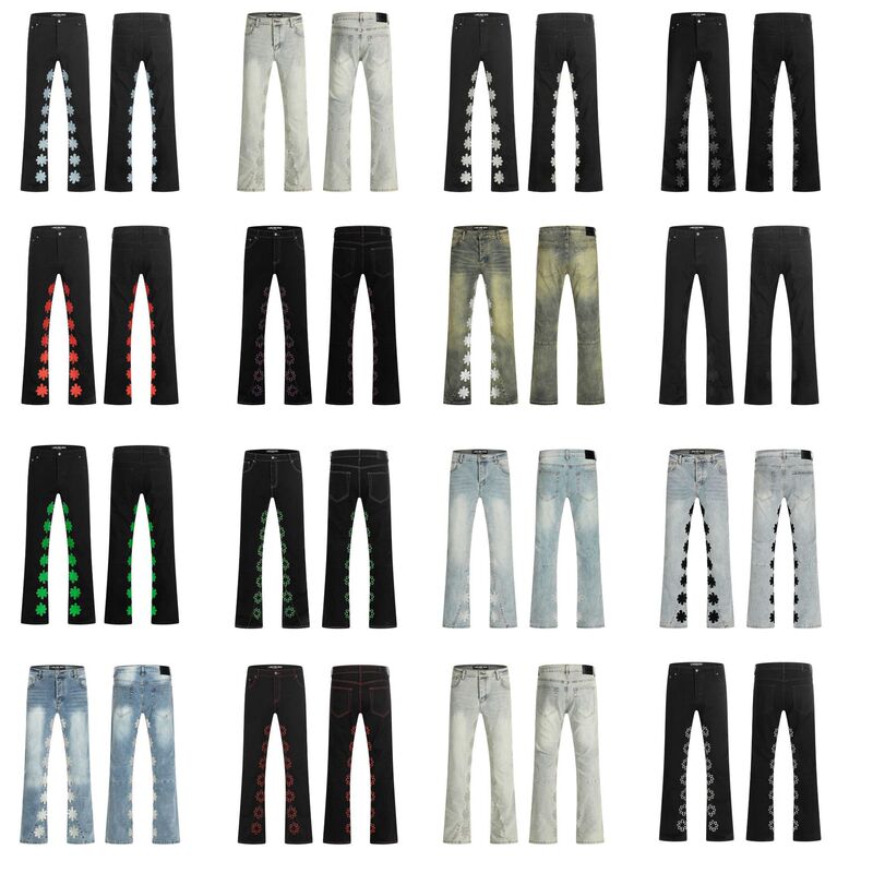 Lostshdws Classic Embroidered Logo Trendy High Street Casual Unisex Fashion Flared Denim Pants Ins