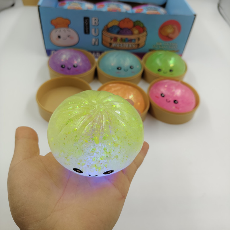 New Cross-Border Model with Lights, Gold Powder Pectin Big Bun Squishy Stress Relief Toy, Glow-In-The-Dark, Novel and Cute