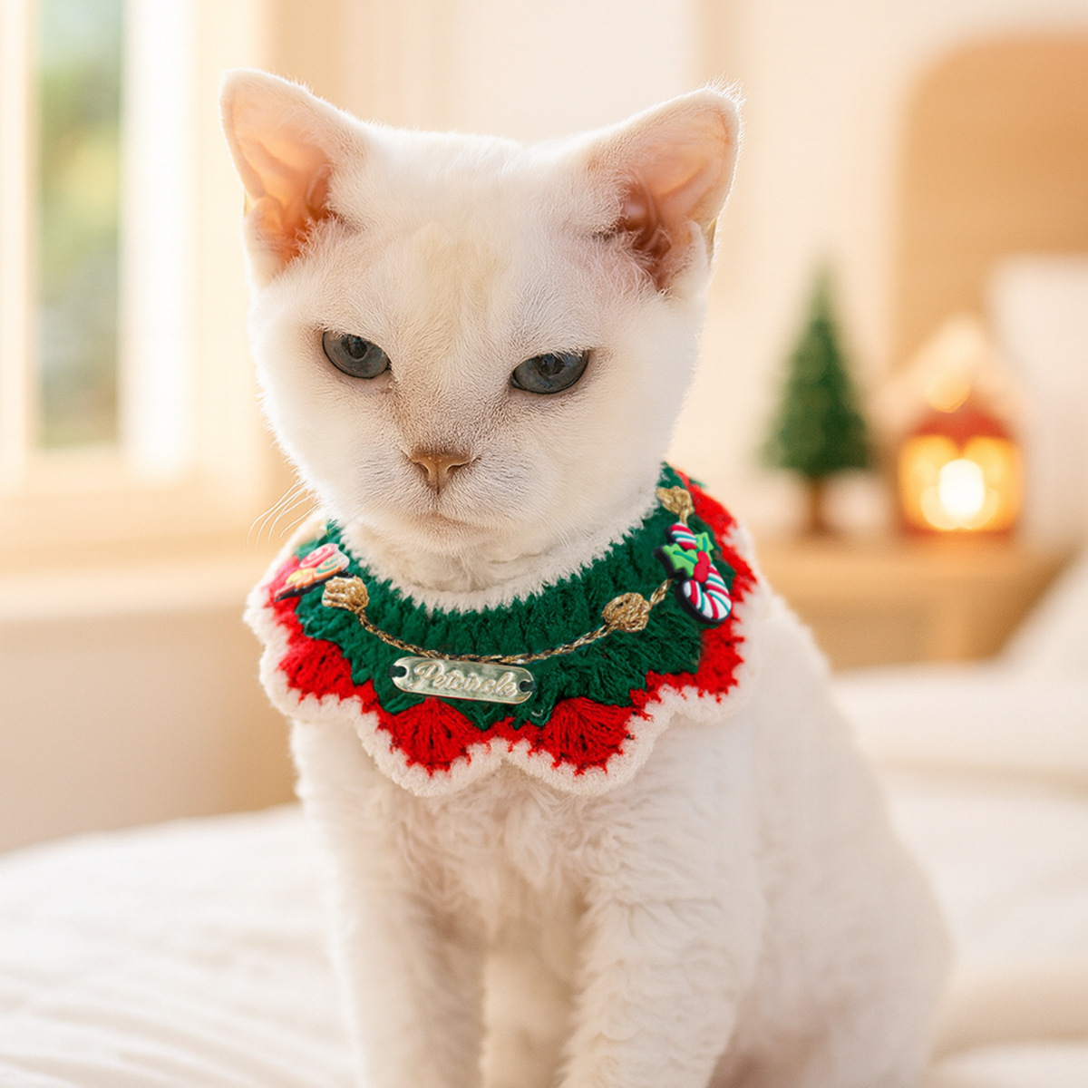 时尚毛线编织宠物项圈 诞节日专属高品质宠物口水巾狗狗猫咪饰品