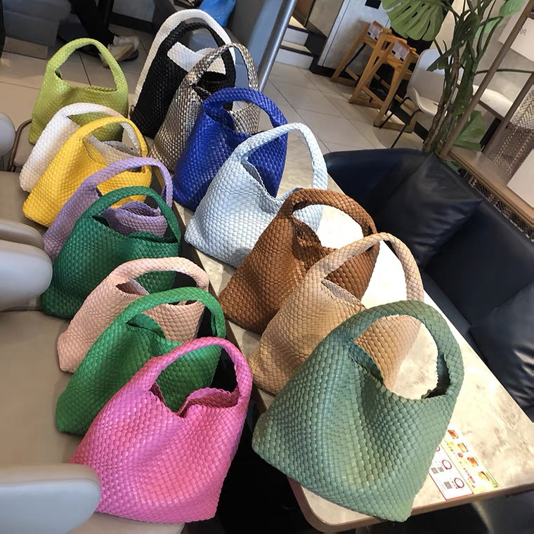 2024 New Woven Bag Large Capacity Tote Bag High-end Bucket Bag Vegetable Basket Portable Shoulder Bag Mother Bag