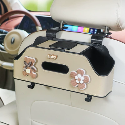 Car cup holder/beverage holder — Storage Box - brown-bow-tie-bear-beige-chair-back-multifunctional-storage-box-upgraded-integrated-mobile-phone-holder
