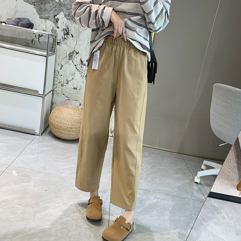 抗皱易打理弹力高腰休闲裤女秋季新松紧腰双侧线小个子宽松直筒裤|undefined