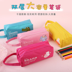 Original design Korean creative cute large pencil bag for men and women with double zipper cartoon student pencil bag canvas large capacity