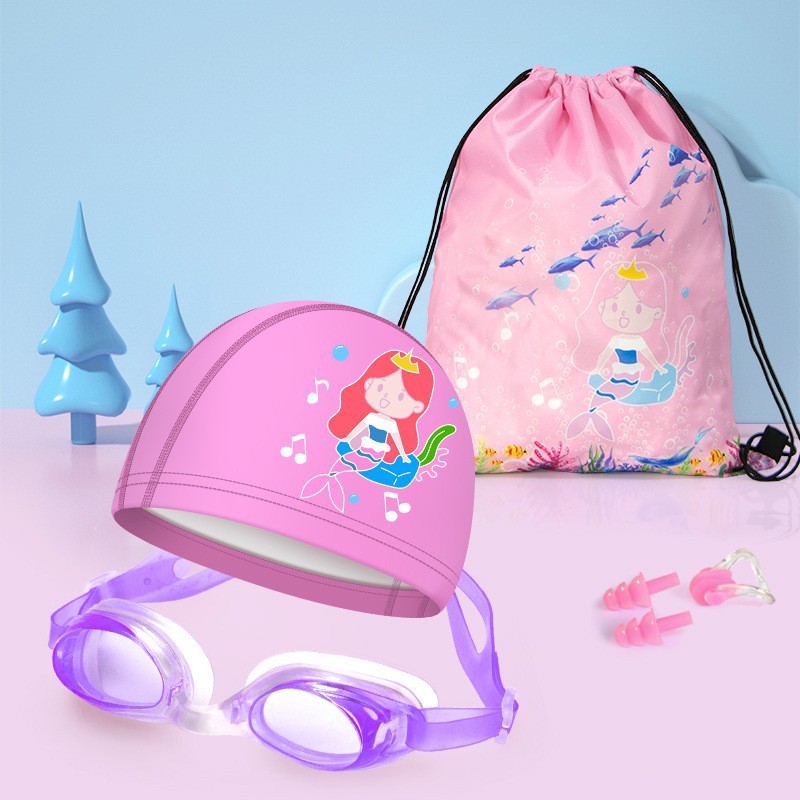 Set, waterproof swimming cap, nose clip, earplugs, mermaid