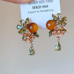 森系甜美花朵柿子耳钉新中式小清新高颜值文艺轻奢日常百搭耳饰女