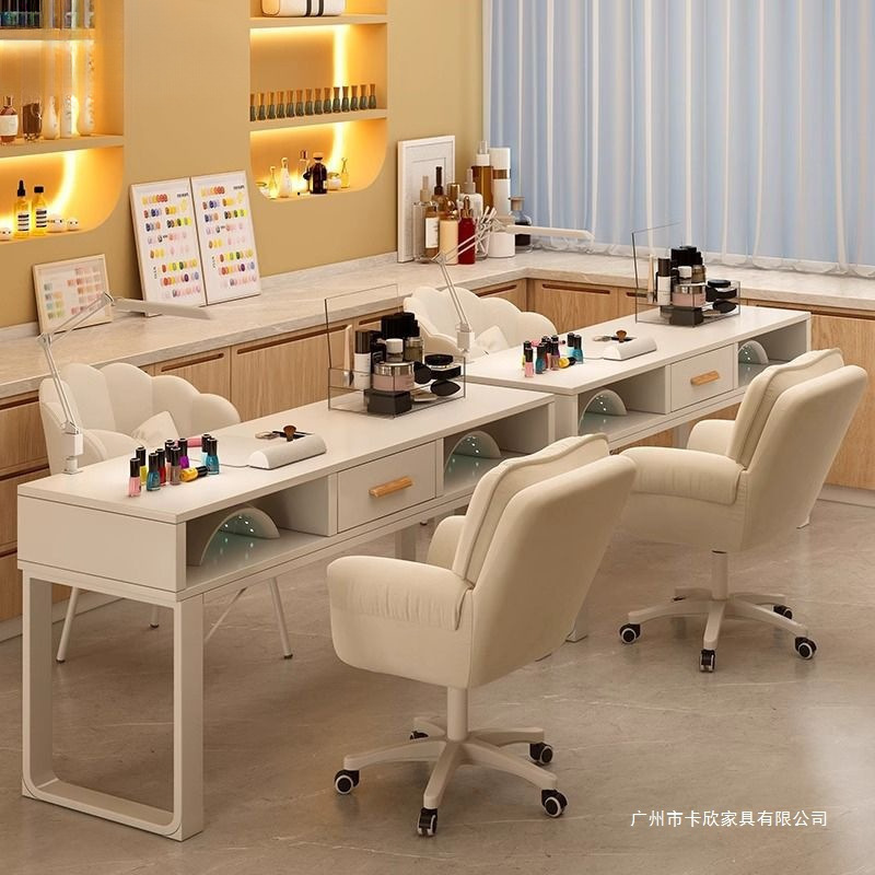 マニキュアテーブル、ネイルサロンテーブルと椅子セット、収納キャビネット、マニキュア操作台、和風ライト高級ダブルマニキュアテーブル|undefined