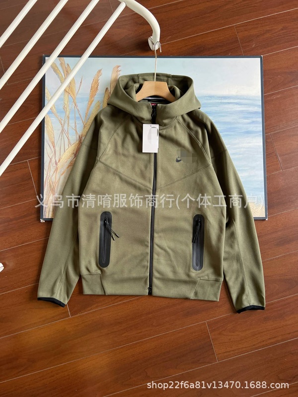 男子跨境耐钩子运动宽松训练休闲透气连帽防风针织夹克外套FB7922|undefined