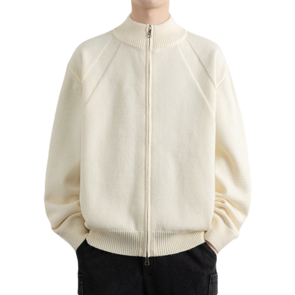 Explosiones transfronterizas de tamaño europeo de gran tamaño de cuello de pie cardigán chaqueta suéter de punto suéter de hombre doble cremallera fábrica al por mayor