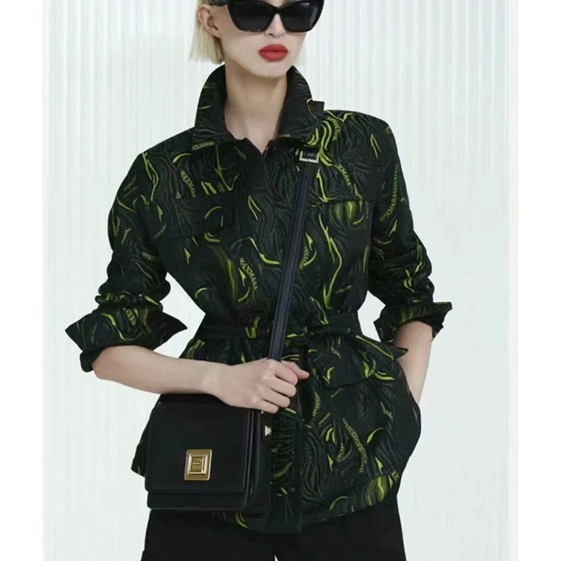 M brand lapel zip-up letter jacquard Sahara jacket for women, long-sleeved, versatile, casual, fashionable trendy brand.