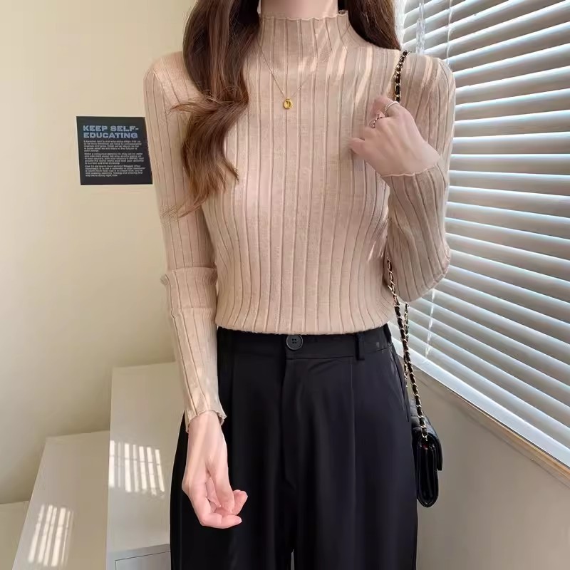 包芯纱面料 针织衫女半高领打底衫内搭秋冬洋气毛衣2025新款上衣|undefined