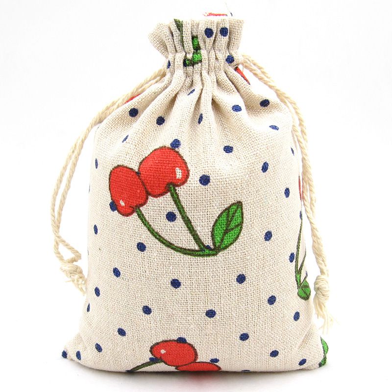 印花棉布束口袋抽绳小布袋居家旅行杂物收纳袋圣诞礼品包装袋现货