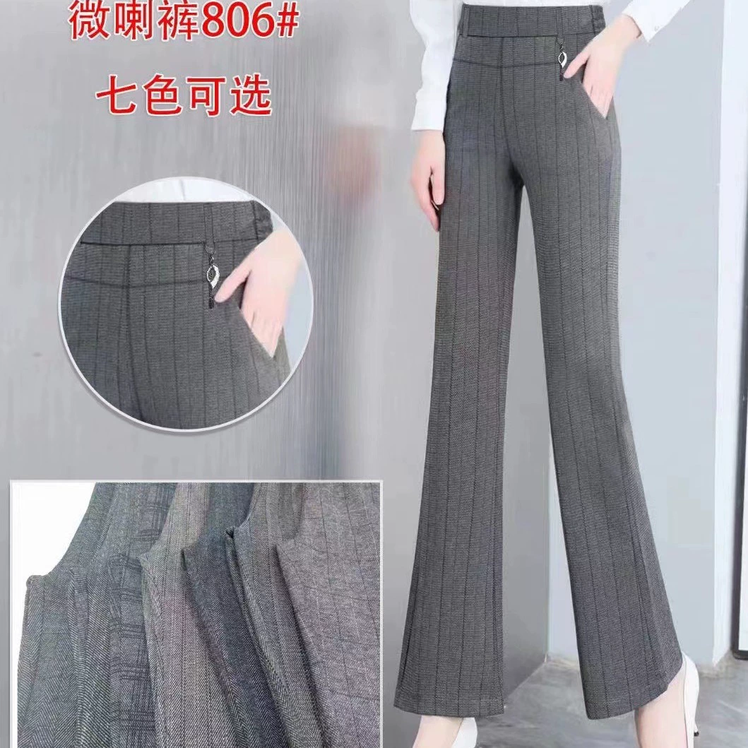 Брюки для мам, осенние повседневные шерстяные брюки средней плотности с высокой талией для женщин среднего и старшего возраста, свободные расклешенные брюки большого размера для женщин