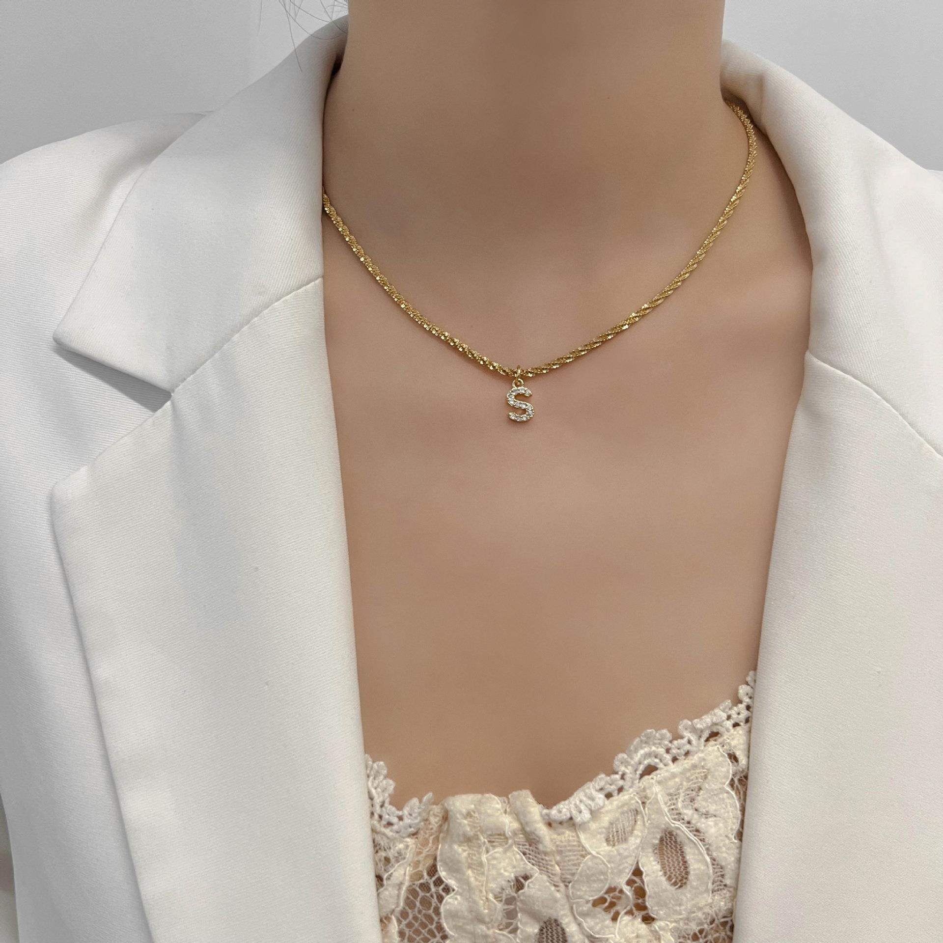 10g Weight Zircon Inlay Material Pendant Necklace Classification 1 Piece Quantity Holiday, Daily Occasion Titanium Steel Material Letter Pattern Women's Gender Plating, Inlay Design Simple Style, Classic Style Style Simple Style Classic Style Letter Titanium Steel Plating Inlay Zircon Pendant Necklace 9