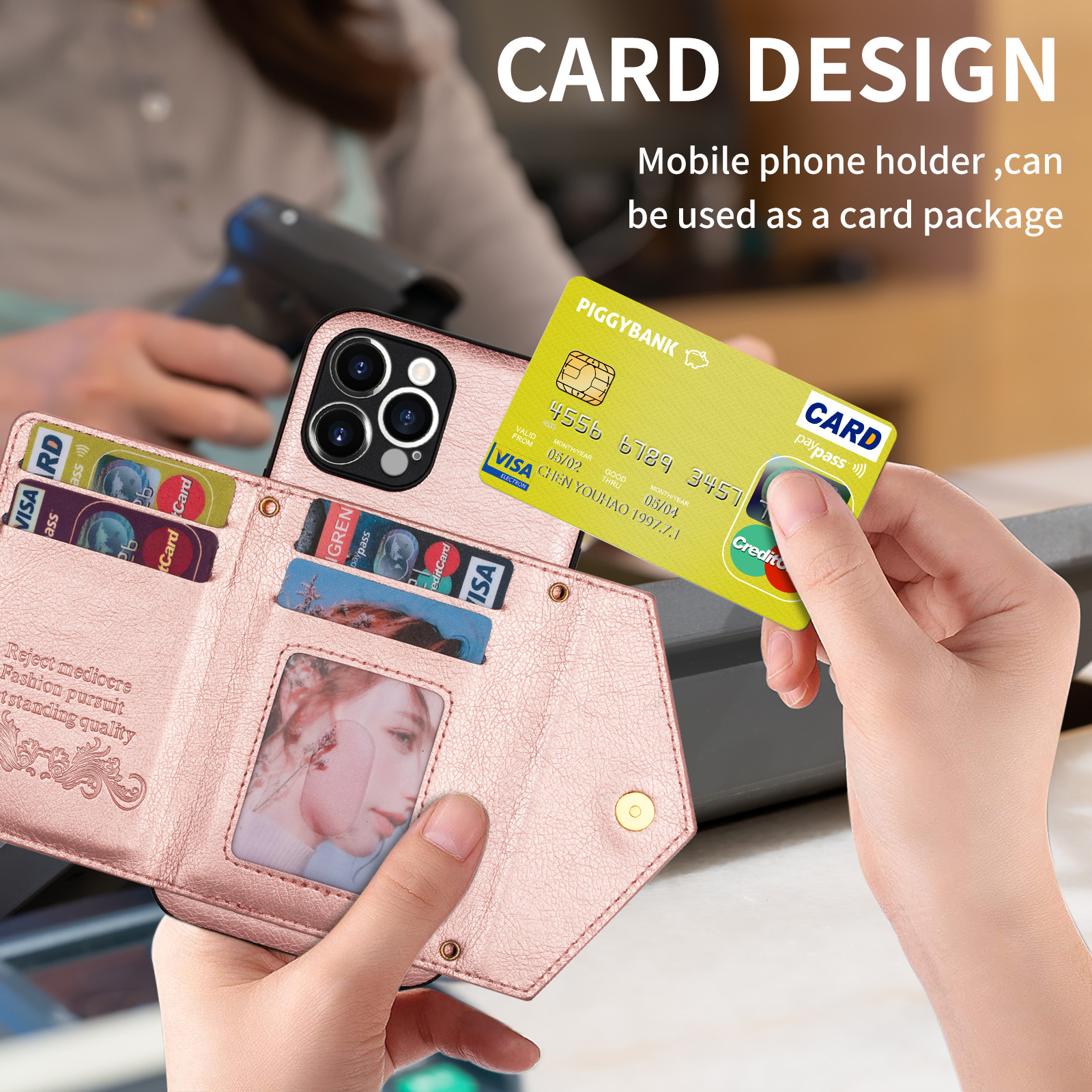 Suitable for Apple Promax 13 Side Stick Card Insert 12 11 Zipper Crossbody Hanging Rope Phone Case_voghion.com