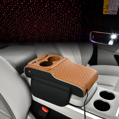 2026 Hot-Selling Car-Mounted Starry Sky: Armrest box pad - black-orange-white-line