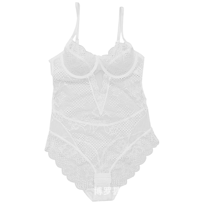 Ropa interior de una pieza sexy de encaje personalizada del fabricante, copa delgada de perspectiva sexy, bragas de corsé de una pieza de gran tamaño, sujetador