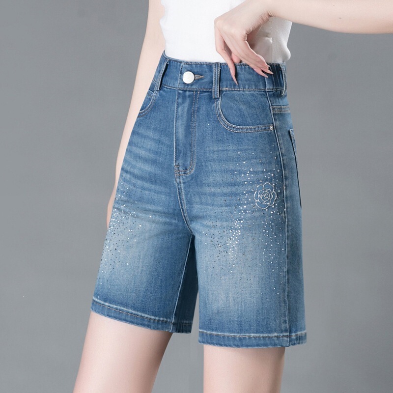 Fashionable Thin Denim Shorts for Women, Loose Wide-Leg High-Waisted Shorts, New Summer Straight-Leg Knee-Length Shorts for Women