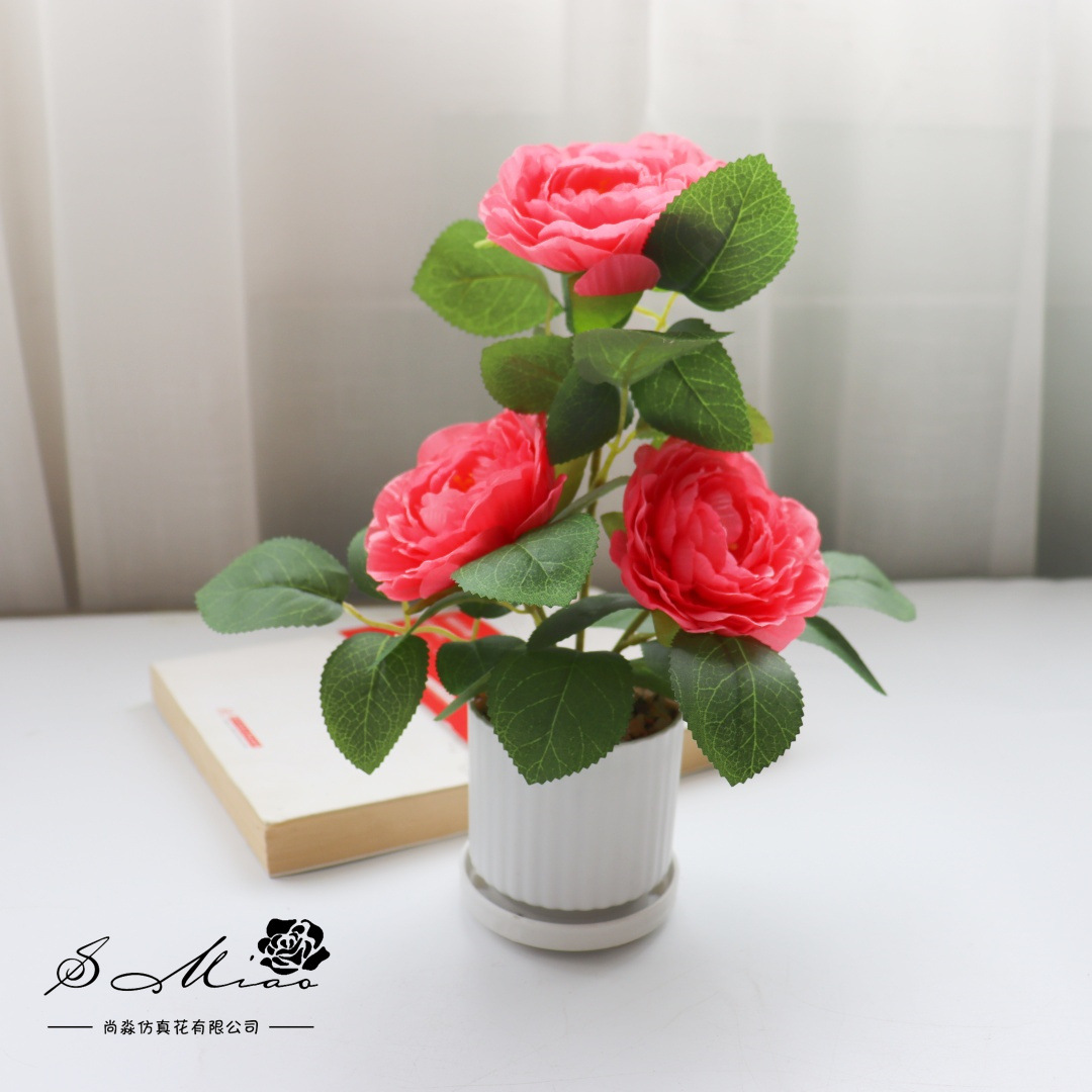 Flores falsas de alta calidad camellia pequeña flor de bonsai de moda decoración creativa plantación verde artificial simulación maceta image 4