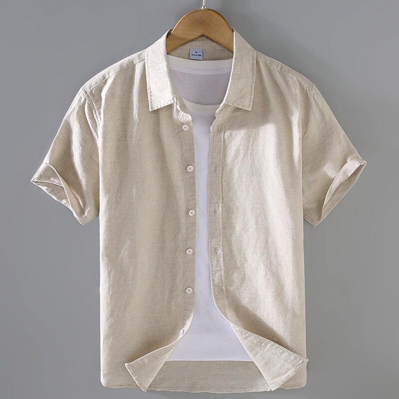 Summer Men's Pocket Short-Sleeve Linen Shirt, Casual Cotton-Linen Thin Half-Sleeve Shirt, Trendy Breathable Fashion
