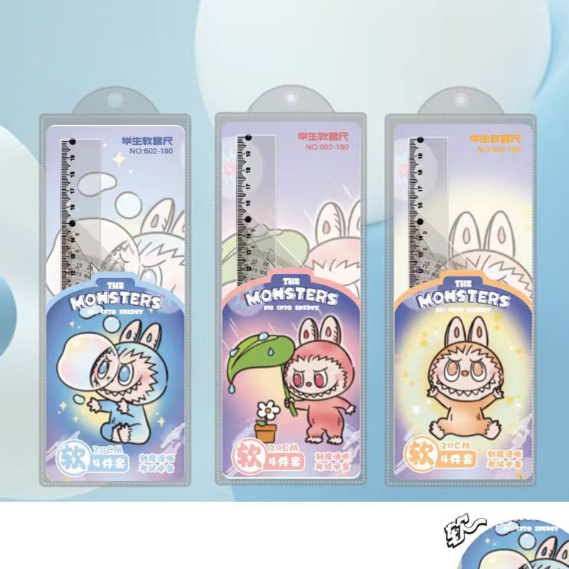 クロスボーダー LABUBU 漫画流砂定規 20 センチメートル学生定規セットラブブ定規試験波線供給|undefined