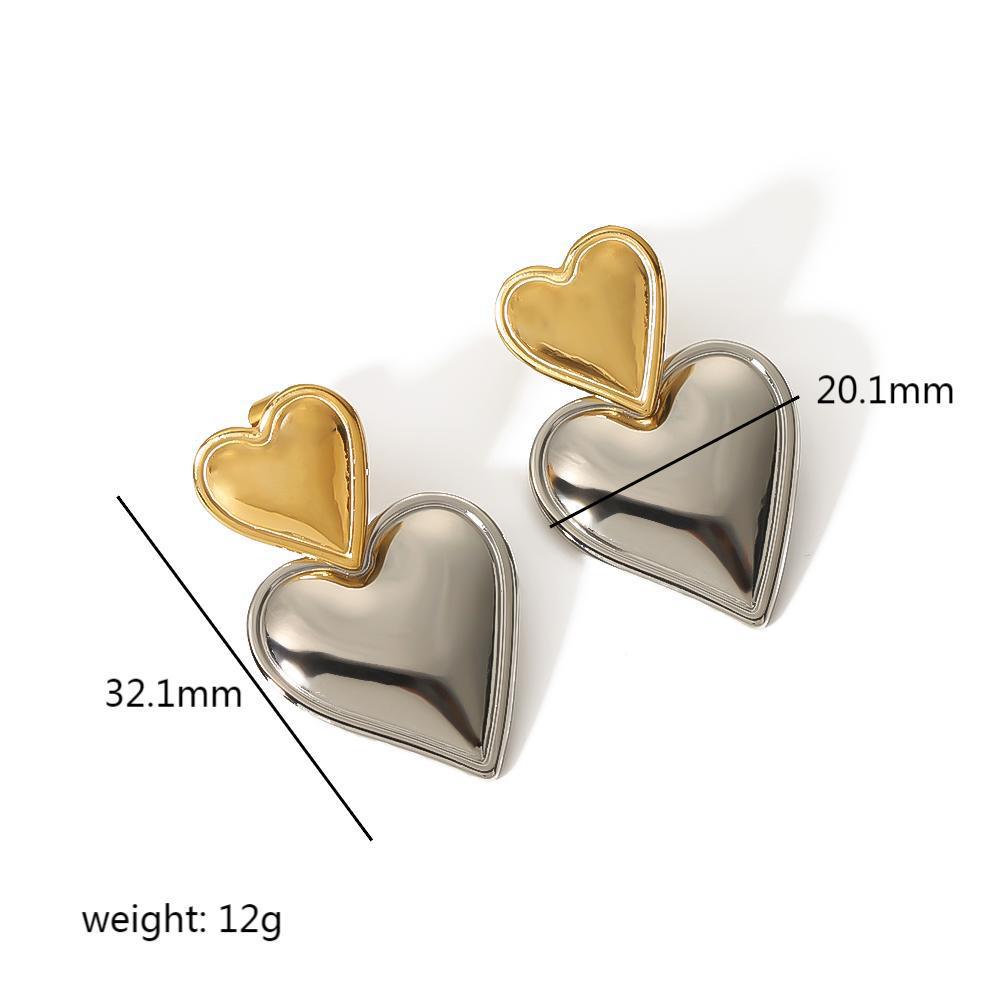 Plating Design 1 Pair Simple Style Heart Shape Plating Stainless Steel Drop Earrings Ear Studs