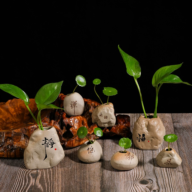 Декоративный камень Zen, украшение для гостиной, чайный столик, домик для трав, гидропоника, декоративная чашка, маленький цветок, черная керамика