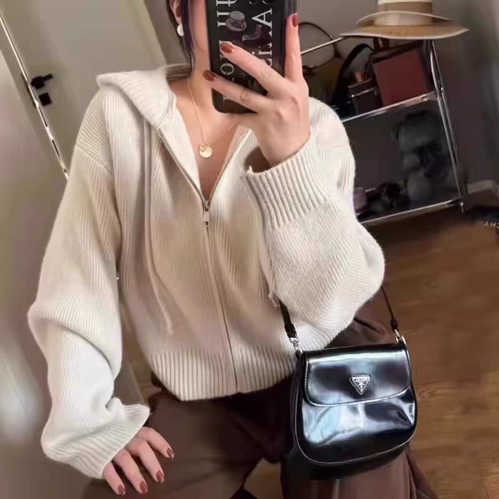 Cross-Border Knitted Hooded Solid Color Cardigan for Women 2026 Spring and Autumn New Style Zipper Long-Sleeve Sweater Coat Soft Sweater for Women