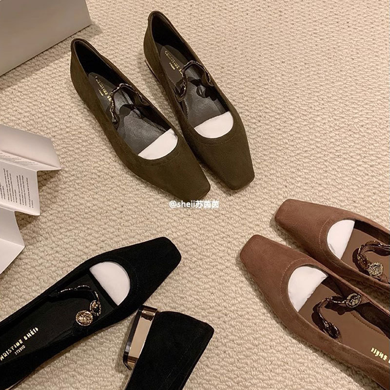 La misma chica Jiangnan de Su Yinyin ~ Otoño cabeza cuadrada pequeña moneda de oro fondo plano Mary Jane zapatos individuales mujer zapatos Duobao viaje