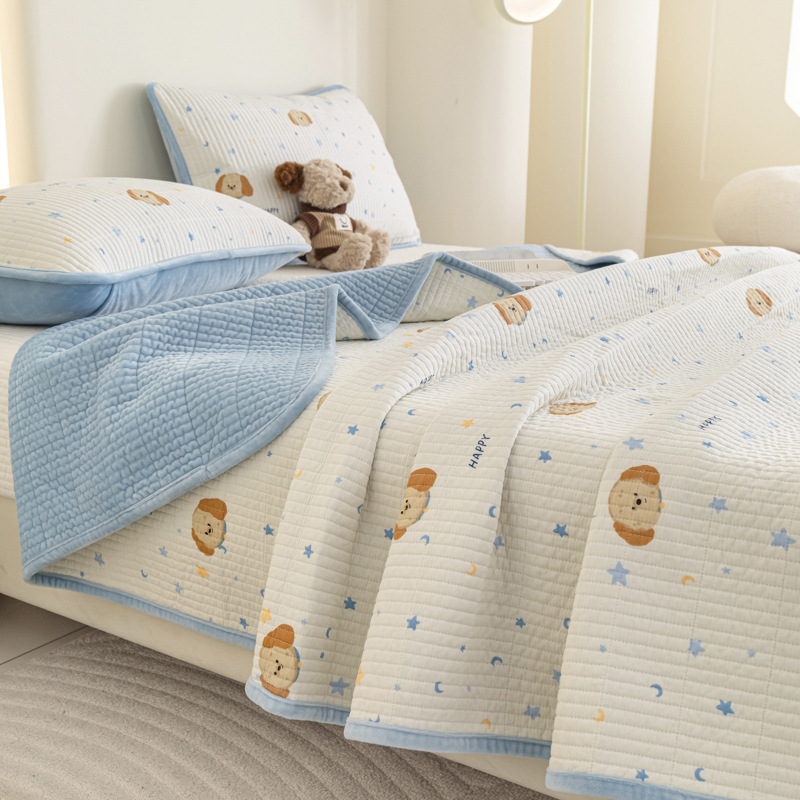 2025 New Style Pure Cotton Double-Sided Bed Cover, One Side Pure Cotton and One Side Baby Velvet Tatami Thick Bed Bed Sheets Three-Piece Set