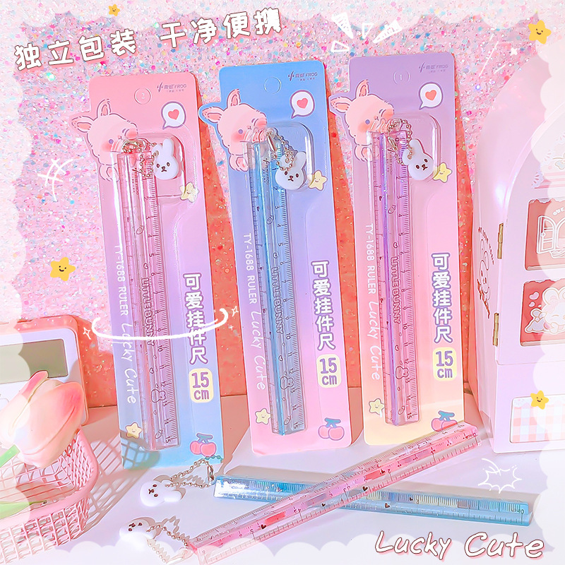 Small Frog 1688 Bunny Pendant Ruler, Ins High Fashionable Elementary School Student 15cm Transparent Drawing Measuring Scale