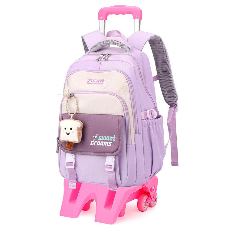 Mochila escolar de varilla de tracción para niños de escuela primaria para niñas seis ruedas pueden subir escaleras 2 - 6 grados 5 gran capacidad de doble uso impermeable para reducir la carga 12