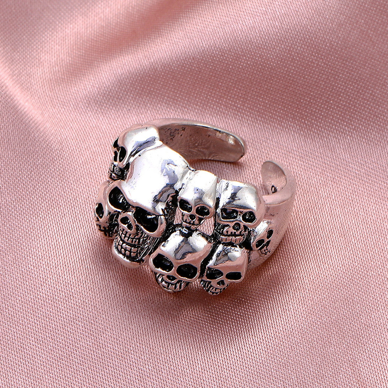 Skull Ghost Head Ring Punk Style Retro Skull Ring Opening Adjustable European and American Cross-border Old Ring