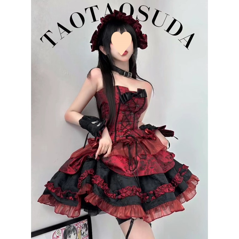 桃芙芭蕾桃桃苏打套装优雅Lolita三件套装裙设计感外套抹胸蓬蓬裙