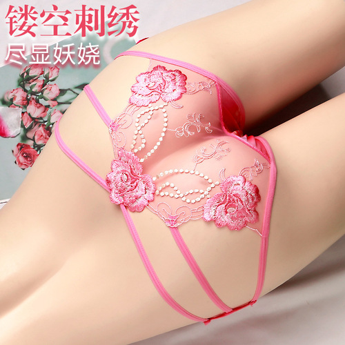 Underwear Women's Lace Large Size New Mesh Transparent Embroidery Hollow Careful Machine Thin Strap Thin Briefs 330