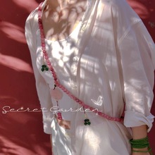网红款小众原创设计时尚百搭波斯玉10mm粉色牡丹斜挎链背链项链