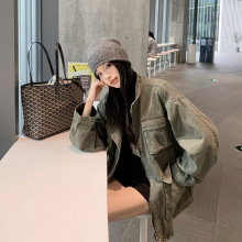 复古立领长袖夹克外套女2025秋季新款美式工装休闲盐系气质上衣潮