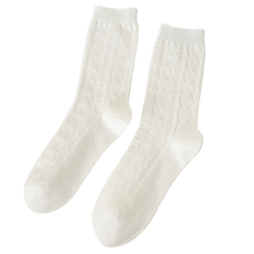 Ankle socks for women, new autumn and winter designs, simple and trendy striped socks for girls, black and white terry socks, two-needle pure cotton socks