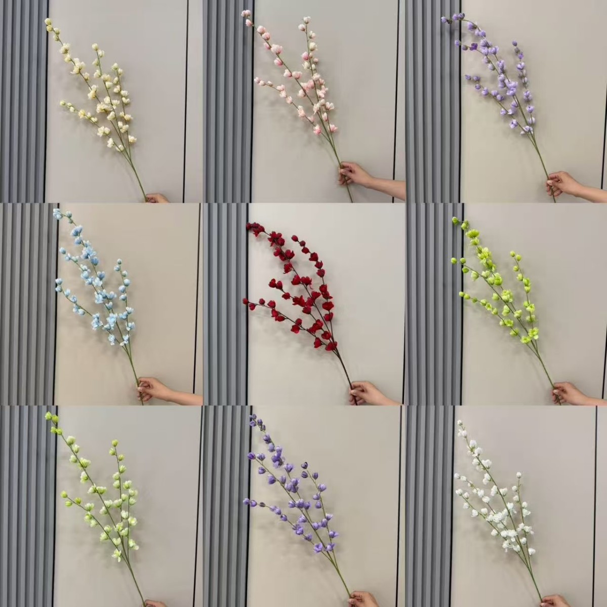Simulación de 4 ramas altas flores de línea violeta decoración de bodas sala de flores de seda techo alto material floral camino de guía de flores