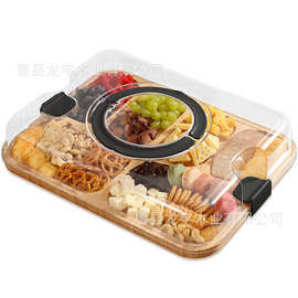 竹制带盖熟食板厨房分格水果牛排砧板派对点心餐盘木制两面切菜板