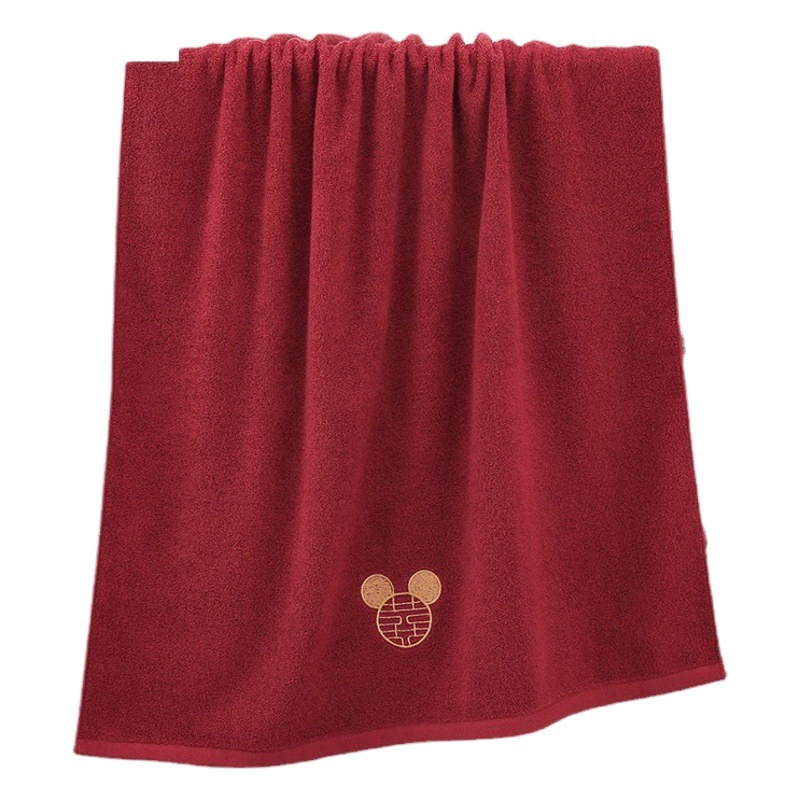 Хлопковое свадебное банное полотенце винно-красный 32-прядный Микки Привет Не легко выцветает, выцветает, Свадебная подарочная коробка, хлопковое свадебное банное полотенце