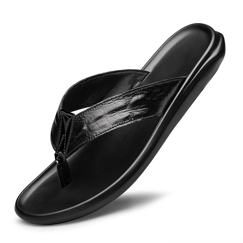 Summer New Men's Beach Flip-flops Men's Outdoor Thong-toe Breathable Sandals Embossed Crocodile Pattern Cowhide Casual Slippers Summer New Men's Beach Flip-flops Men's Outdoor Thong-toe Breathable Sandals Embossed Crocodile Pattern Cowhide Casual Slippers