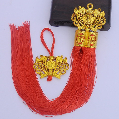 New Fisherman's Knot Gold-plated Double Tube Tassel Pendant Festive Hanging Decorations for Chinese New Year