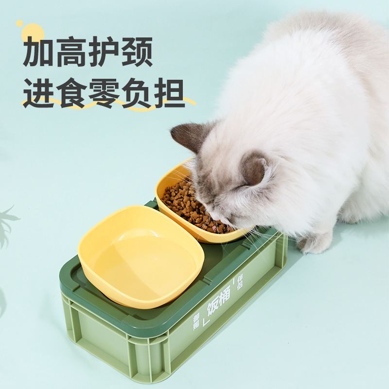 Z Recomendado en caja Gran protector de cuello inclinado blanco de 3 piezas Tazón para gatos Botella para beber Botella de agua inferior rectangular Tazón para comida para perros