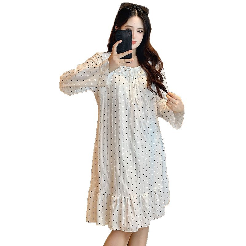 带胸垫睡衣女春秋季新款韩版甜美ins风棉质长袖睡裙家居服可爱穿|undefined